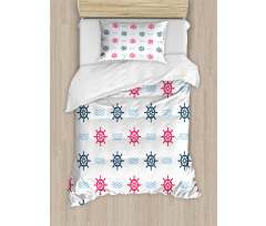 Ship Helm Waves Retro Duvet Cover Set