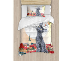 City Skyline Kitty Piano Duvet Cover Set