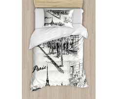 Retro Sketchy Paris Duvet Cover Set