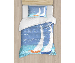 Grunge Sailboats Ocean Duvet Cover Set