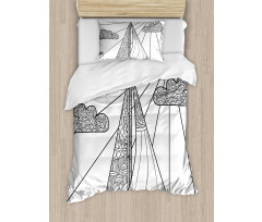 Doodle Boat on Waves Duvet Cover Set