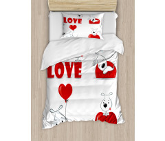Funny Dog with Hearts Duvet Cover Set