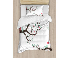 Retro Birds on Tree Branch Duvet Cover Set