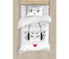 Lady Listening to Music Duvet Cover Set