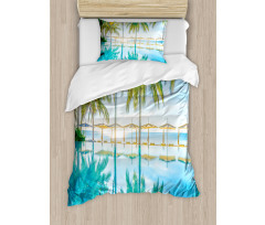 Palm Tree Hotel Pool Duvet Cover Set