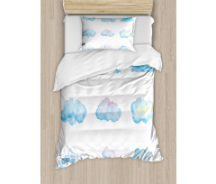 Cartoon Fluffy Clouds Duvet Cover Set