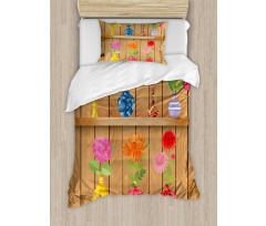 Cartoon Flowers in Vase Duvet Cover Set