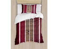 Retro Burgundy Shutters Duvet Cover Set