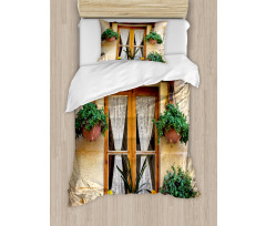 Old Window and Flowers Duvet Cover Set