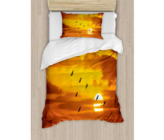 Birds Flying at Sunset Duvet Cover Set