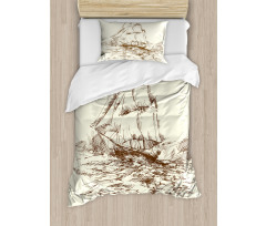 Hand Drawn Ship Duvet Cover Set