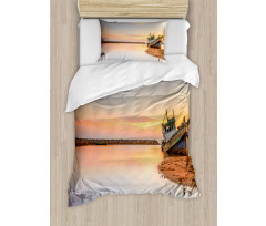 Boat on Beach Dusk Duvet Cover Set