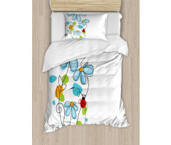 Cartoon Ladybugs Flowers Duvet Cover Set