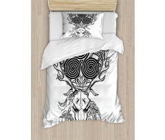 Deer Skull Feather Boho Duvet Cover Set