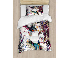 Lily Birds Watercolor Duvet Cover Set