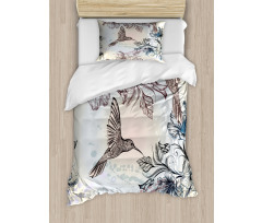 Birds Hibiscus Flowers Duvet Cover Set