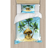 Bungalow with Palm Tree Duvet Cover Set