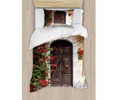 Old Door with Flowers Duvet Cover Set