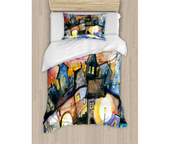 Town Night Watercolor Duvet Cover Set