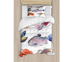 Sea Animals Watercolor Duvet Cover Set