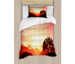 Sunset Tree Mountains Duvet Cover Set