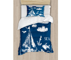 Boat Clouds Anchor Duvet Cover Set