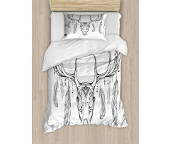 Skull with Antler Feather Duvet Cover Set