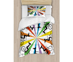 Lady on Bike Rainbow Duvet Cover Set