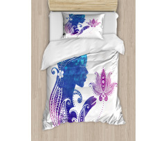 Lady with Floral Hair Duvet Cover Set