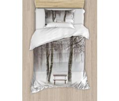 Bench Trees Snowflakes Duvet Cover Set