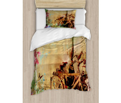 Bikes in Street Floral Duvet Cover Set