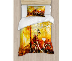 Bike Rusty Cracked Wall Duvet Cover Set