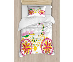 Pink Bike Floral Ornament Duvet Cover Set
