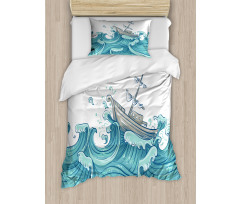 Ship and Ocean Waves Duvet Cover Set