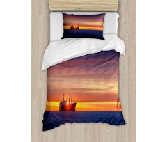 Sunrise over Sea Ship Duvet Cover Set