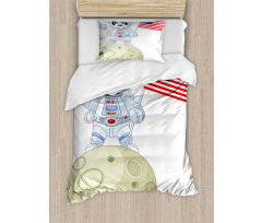 Astronaut on Moon Cartoon Duvet Cover Set