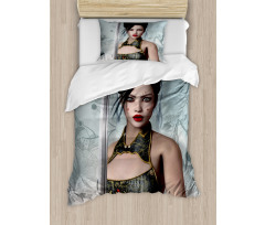 Asian Lady Samurai Duvet Cover Set