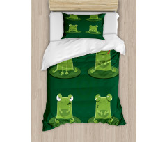 Frogs in Pond Lily Pad Duvet Cover Set