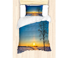 Winter Sunset Scene Tree Duvet Cover Set