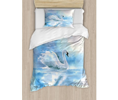 Swan in Hazy River Art Duvet Cover Set