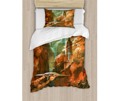 Spaceship in Canyon Duvet Cover Set