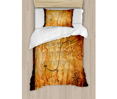 Antique Map Wooden Wall Duvet Cover Set