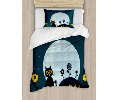 Kitty Under Moon Duvet Cover Set