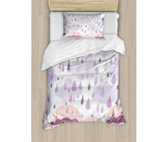 Pink Umbrellas Rain Duvet Cover Set