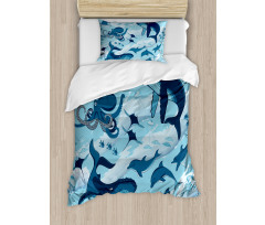 Dolphins Octopus Starfish Duvet Cover Set