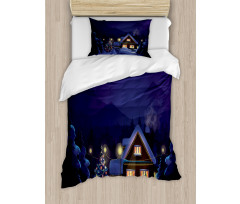 Winter Home and Tree Duvet Cover Set