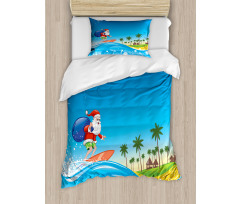 Surfing Santa Beach Duvet Cover Set