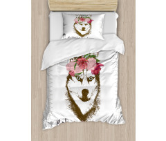 Flowers Feathers Husky Duvet Cover Set