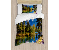 Snowy Alps Lake Pine Duvet Cover Set