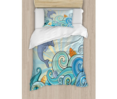 Cartoon Dolphin Ocean Duvet Cover Set